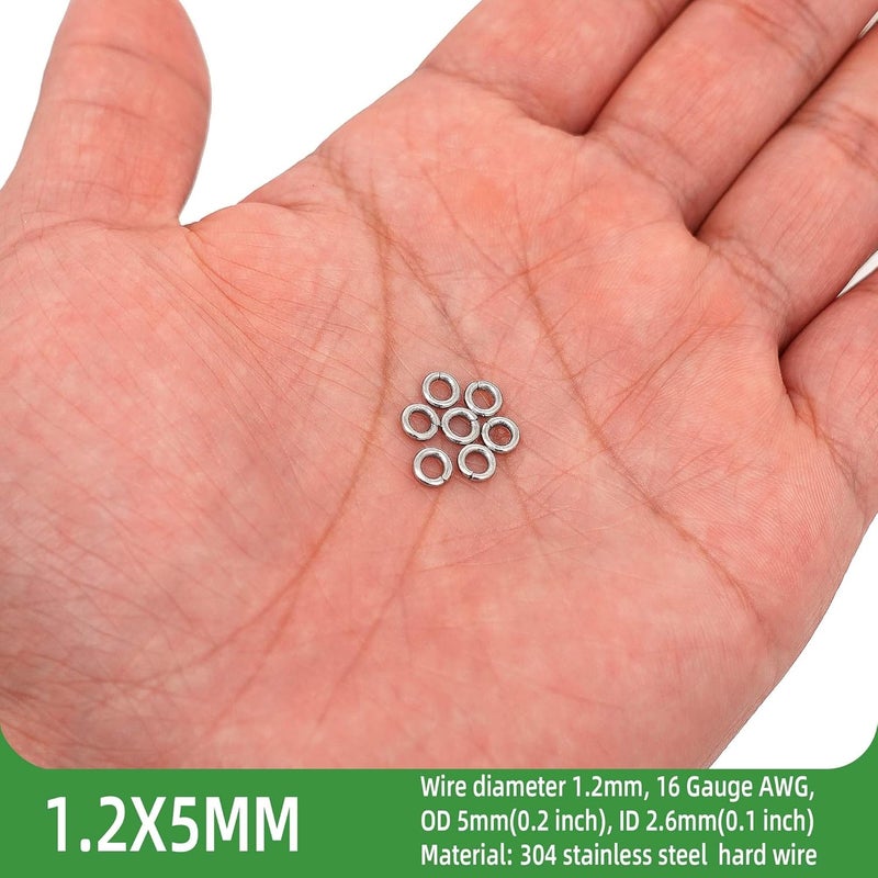 THREENEST 500PCS 5mm 1.2mm Thickness 16 Gauge Stainless Steel Jump Rings, Unwelded Metal Round Strong Thick Craft Ring for Necklace Bracelet Keychain Chainmail Jewelry Making - Image 2